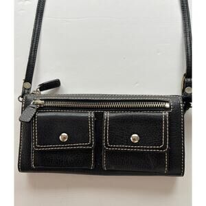 Vintage Nordstrom Black Leather Small Crossbody Wallet Purse Y2K Minimalist